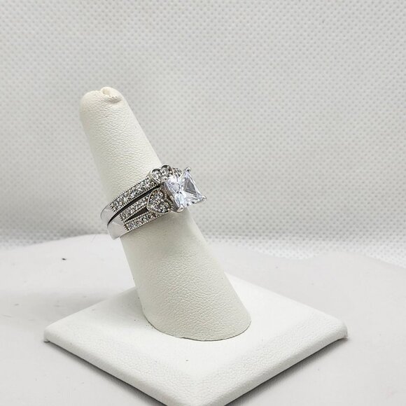 Brand New Sterling Silver 925 Square 3 Heart 2pc Set Ring - Picture 3 of 6